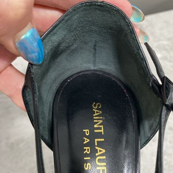 Saint Laurent Paris Black Leather Janis Studded T Strap Platform Pumps Size 37.5 - Picture 11 of 16